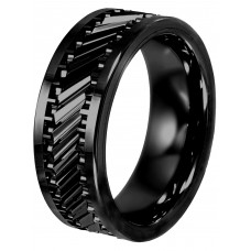 Black Tungsten Carbide Gear Design Center Wedding Band - Mens Ring